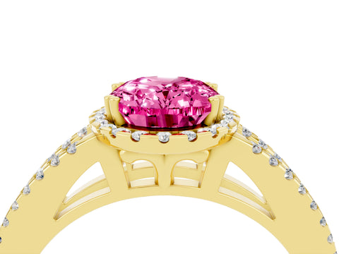 Yellow gold Oval Cut Pink Sapphire Halo Split Shank Engagement Ring_16