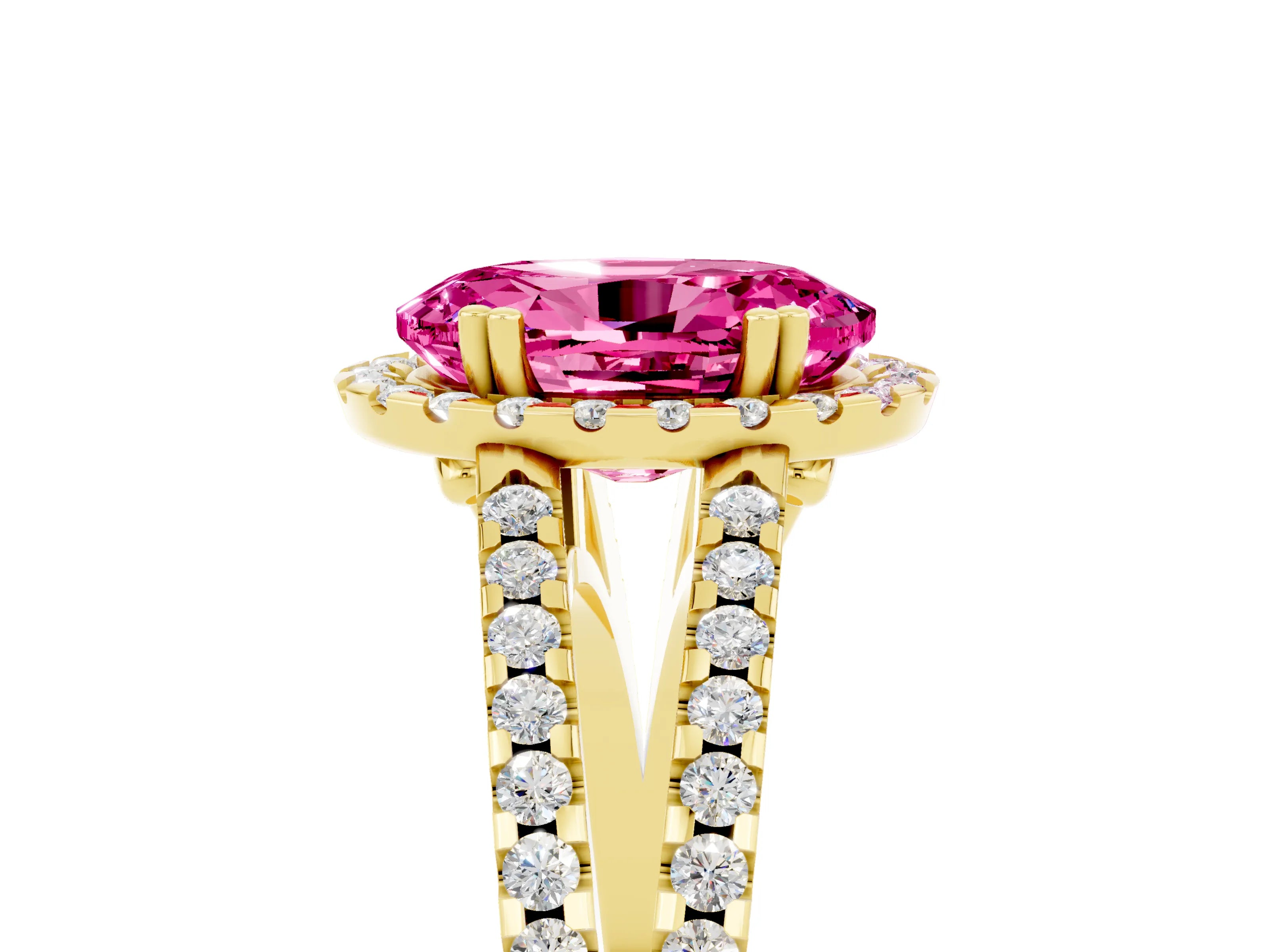 Yellow gold Oval Cut Pink Sapphire Halo Split Shank Engagement Ring_17