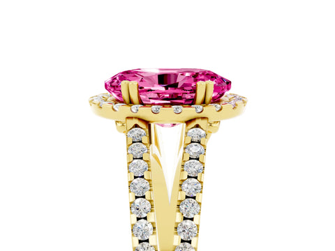 Yellow gold Oval Cut Pink Sapphire Halo Split Shank Engagement Ring_17