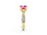Yellow gold Oval Cut Pink Sapphire Halo Twist Band Solitaire Prong Setting Ring_26