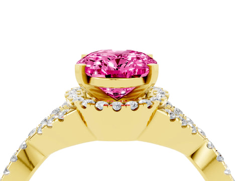 Yellow gold Oval Cut Pink Sapphire Halo Twist Band Solitaire Prong Setting Ring_28