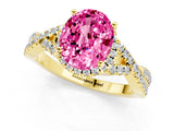 Yellow gold Oval Cut Pink Sapphire  Halo Twist Band Solitaire Prong Setting Ring_43