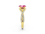 Yellow gold Oval Cut Pink Sapphire  Halo Twist Band Solitaire Prong Setting Ring_44