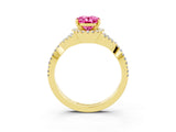 Yellow gold Oval Cut Pink Sapphire  Halo Twist Band Solitaire Prong Setting Ring_45