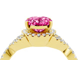 Yellow gold Oval Cut Pink Sapphire  Halo Twist Band Solitaire Prong Setting Ring_46