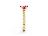 Yellow gold Oval Cut Pink Sapphire Milgrain Pavé Engagement Ring with Four-Prong Setting_38