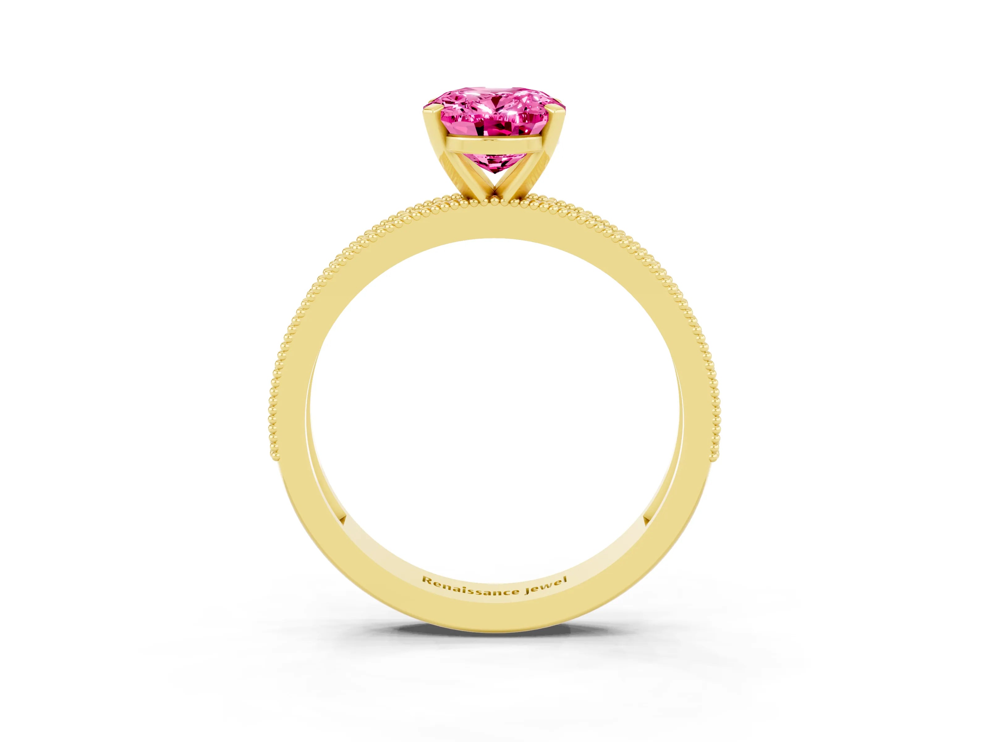 Yellow gold Oval Cut Pink Sapphire Milgrain Pavé Engagement Ring with Four-Prong Setting_39