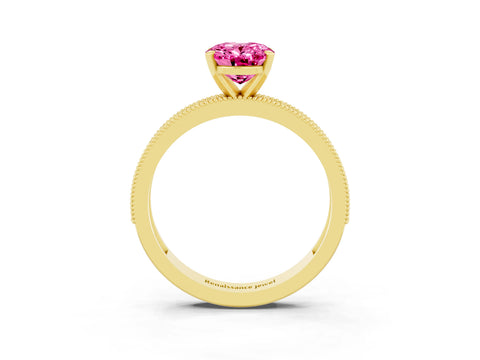 Yellow gold Oval Cut Pink Sapphire Milgrain Pavé Engagement Ring with Four-Prong Setting_39