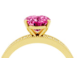 Yellow gold Oval Cut Pink Sapphire Milgrain Pavé Engagement Ring with Four-Prong Setting_40
