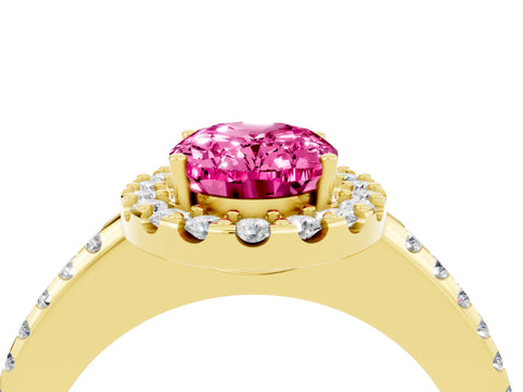 Yellow gold Oval Cut Pink Sapphire Pavé Halo Ring with Four-Prong Setting_16