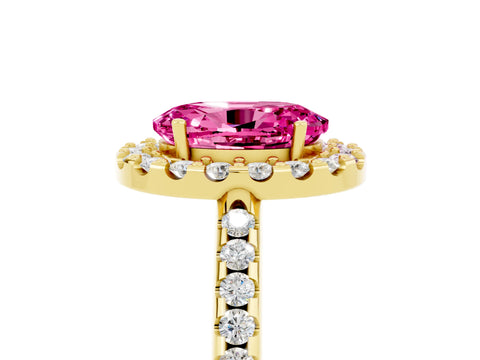 Yellow gold Oval Cut Pink Sapphire Pavé Halo Ring with Four-Prong Setting_17