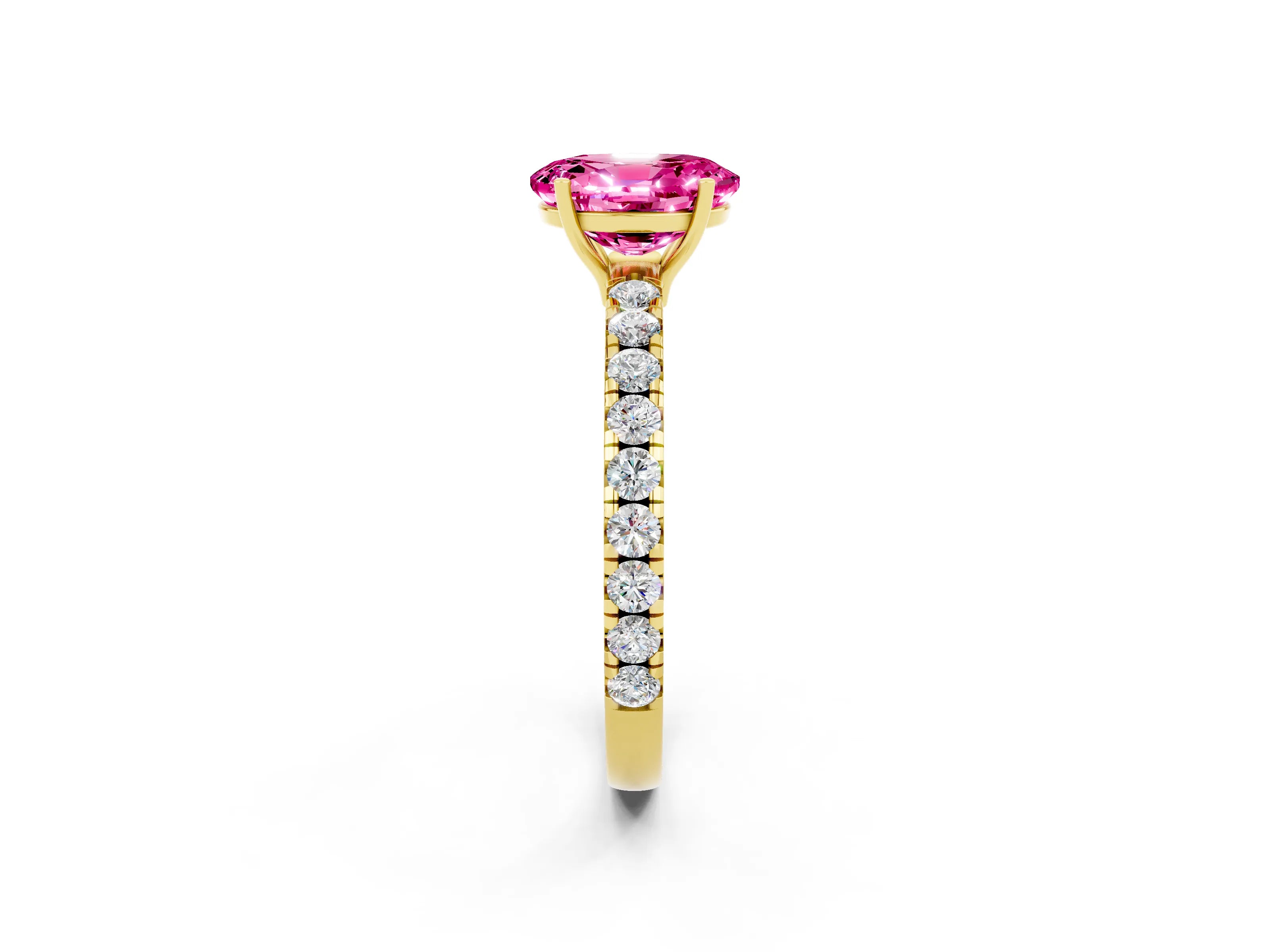 Yellow gold Oval Cut Pink Sapphire Pavé Solitaire Engagement Ring with Four-Prong Setting_14