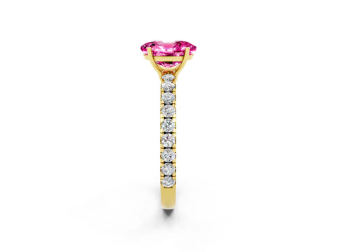 Yellow gold Oval Cut Pink Sapphire Pavé Solitaire Engagement Ring with Four-Prong Setting_14