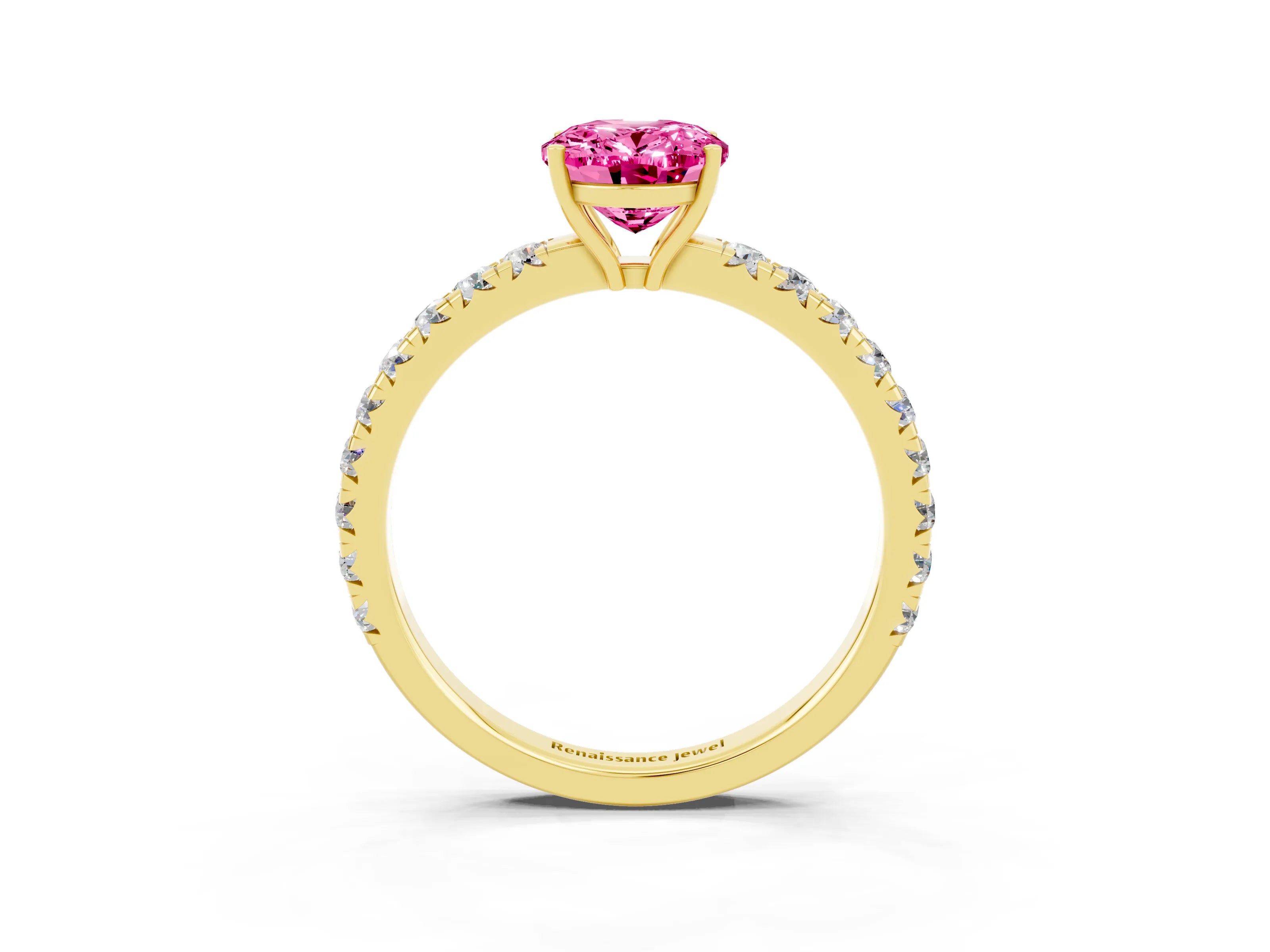 Yellow gold Oval Cut Pink Sapphire Pavé Solitaire Engagement Ring with Four-Prong Setting_15