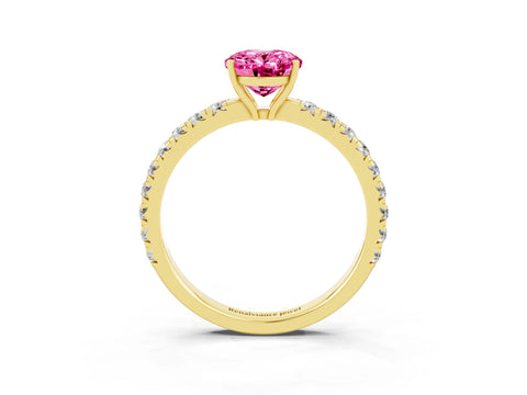 Yellow gold Oval Cut Pink Sapphire Pavé Solitaire Engagement Ring with Four-Prong Setting_15