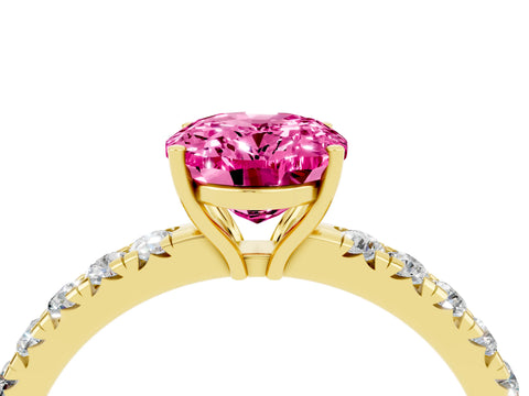 Yellow gold Oval Cut Pink Sapphire Pavé Solitaire Engagement Ring with Four-Prong Setting_16
