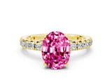 Yellow gold Oval Cut Pink Sapphire Pavé Solitaire Ring with Round Band and Prong Setting_12