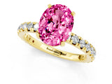 Yellow gold Oval Cut Pink Sapphire Pavé Solitaire Ring with Round Band and Prong Setting_13