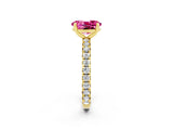 Yellow gold Oval Cut Pink Sapphire Pavé Solitaire Ring with Round Band and Prong Setting_14
