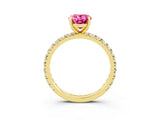 Yellow gold Oval Cut Pink Sapphire Pavé Solitaire Ring with Round Band and Prong Setting_15