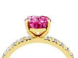 Yellow gold Oval Cut Pink Sapphire Pavé Solitaire Ring with Round Band and Prong Setting_16