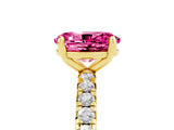 Yellow gold Oval Cut Pink Sapphire Pavé Solitaire Ring with Round Band and Prong Setting_17