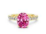 Yellow gold Oval Cut Pink Sapphire Pavé Solitaire Ring with Round Band and Prong Setting_24