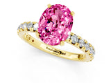 Yellow gold Oval Cut Pink Sapphire Pavé Solitaire Ring with Round Band and Prong Setting_25