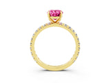 Yellow gold Oval Cut Pink Sapphire Pavé Solitaire Ring with Round Band and Prong Setting_27