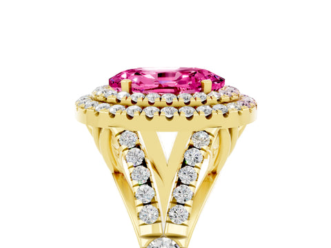 Yellow gold Oval Cut Pink Sapphire Pavé Split Shank Double Halo Engagement Ring_5