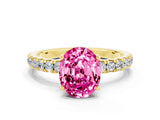 Yellow gold Oval Cut Pink Sapphire Pave Band Solitaire Ring with Four-Prong Setting_12