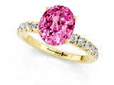 Yellow gold Oval Cut Pink Sapphire Pave Band Solitaire Ring with Four-Prong Setting_13
