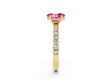 Yellow gold Oval Cut Pink Sapphire Pave Band Solitaire Ring with Four-Prong Setting_14