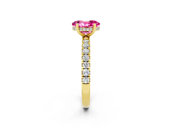 Yellow gold Oval Cut Pink Sapphire Pave Band Solitaire Ring with Round  and Prong Setting