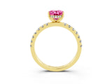 Yellow gold Oval Cut Pink Sapphire Pave Band Solitaire Ring with Four-Prong Setting_15