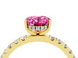 Yellow gold Oval Cut Pink Sapphire Pave Band Solitaire Ring with Four-Prong Setting_16