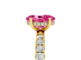 Yellow gold Oval Cut Pink Sapphire Pave Band Solitaire Ring with Four-Prong Setting_17