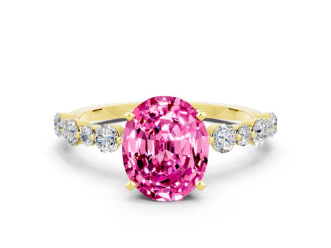 Yellow gold Oval Cut Pink Sapphire Prong Set Engagement Ring with Pavé Band_12