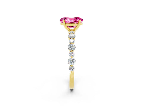 Yellow gold Oval Cut Pink Sapphire Prong Set Engagement Ring with Pavé Band_14