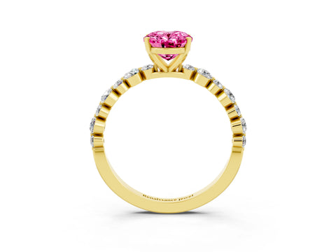 Yellow gold Oval Cut Pink Sapphire Prong Set Engagement Ring with Pavé Band_15