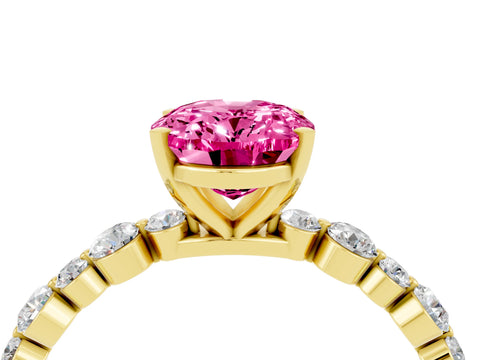 Yellow gold Oval Cut Pink Sapphire Prong Set Engagement Ring with Pavé Band_16