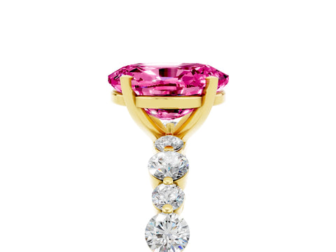 Yellow gold Oval Cut Pink Sapphire Prong Set Engagement Ring with Pavé Band_17