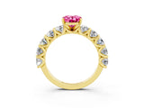 Yellow gold Oval Cut Pink Sapphire Prong Setting with Side Stones on a Pave Band_27