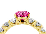 Yellow gold Oval Cut Pink Sapphire Prong Setting with Side Stones on a Pave Band_28