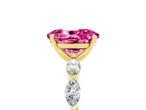 Yellow gold Oval Cut Pink Sapphire Ring with Marquise Side Stones and Prong Setting_17