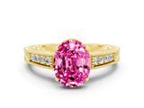 Yellow gold Oval Cut Pink Sapphire Ring with Milgrain Pavé Band and Four-Prong Setting_36