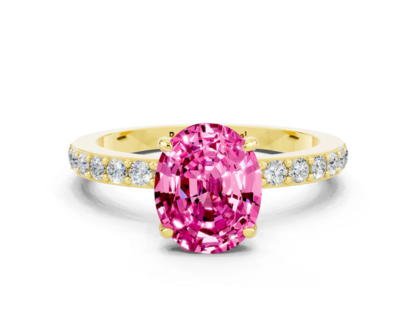 Yellow gold Oval Cut Pink Sapphire Pavé Engagement Ring with Round  Accents and Prong Setting