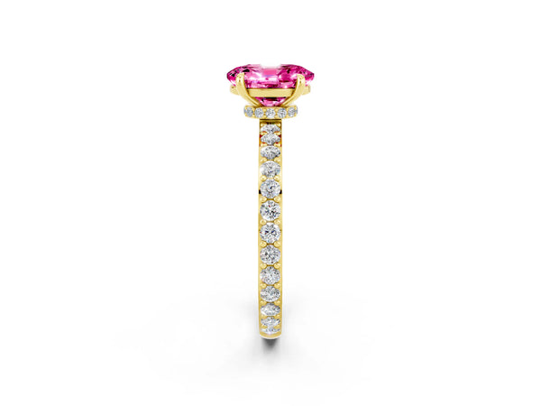 Yellow gold Oval Cut Pink Sapphire Pavé Engagement Ring with Round  Accents and Prong Setting