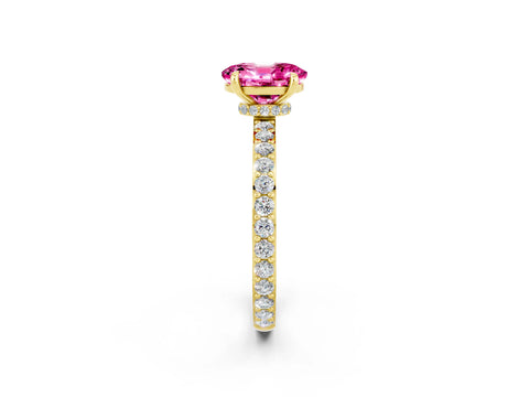Yellow gold Oval Cut Pink Sapphire Ring with Pavé Band and Four-Prong Setting_26