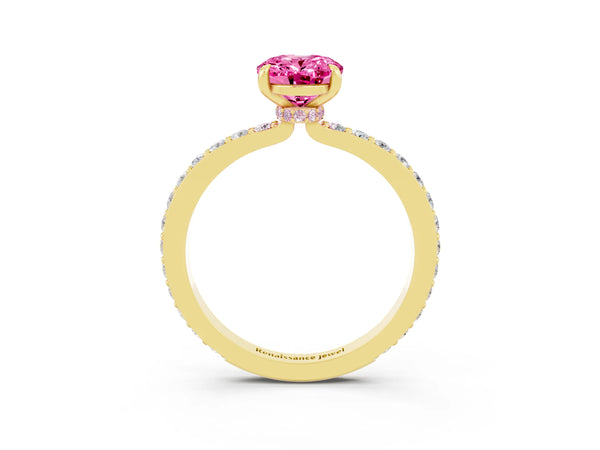 Yellow gold Oval Cut Pink Sapphire Pavé Engagement Ring with Round  Accents and Prong Setting